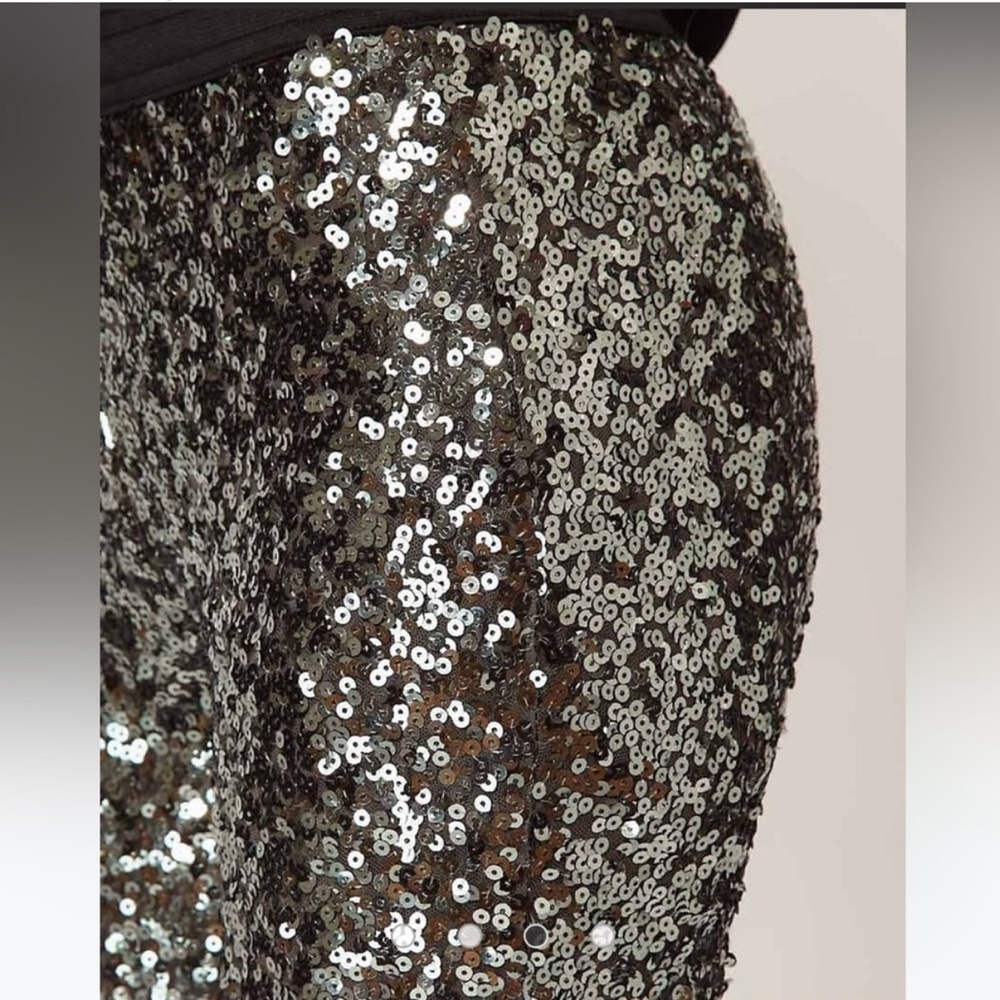 French Connection Green Sequin Lined Leggings Pan… - image 3